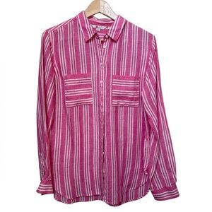 Boden 100% Linen Pink Striped Button Down Shirt Collar Lightweight Flowy Preppy